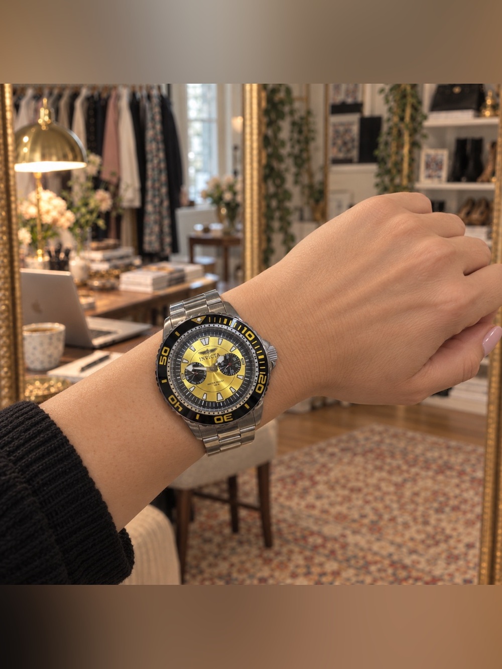 Invicta Yellow Dial Diver-Style Watch With Box